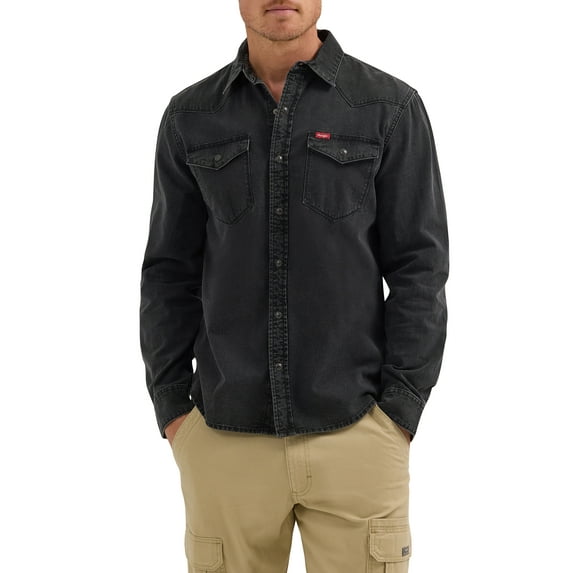 Wrangler® Men's Slim Fit Long Sleeve Woven Twill Shirt with Sunglasses Cleaner, Sizes S-5XL