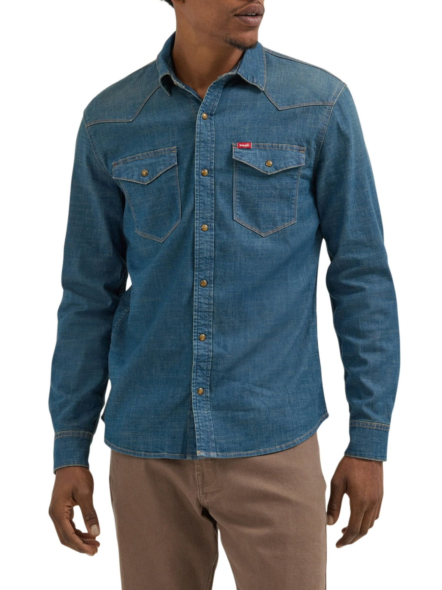 Wrangler men's Slim Fit Long Sleeve Denim Shirt Sizes S-5XL