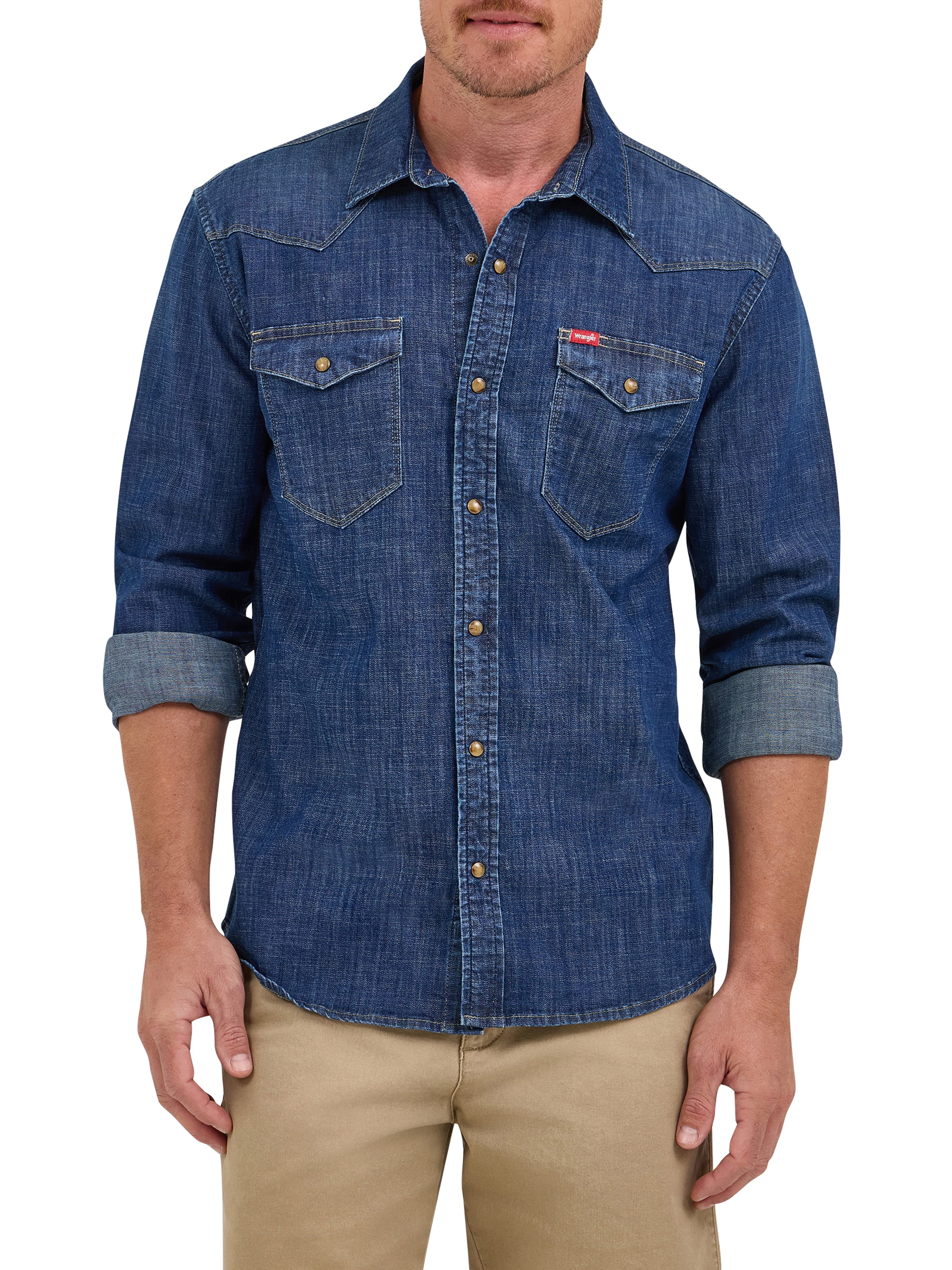 Wrangler ダンガリーシャツ Wrangler® Men's Slim Fit Long Sleeve Woven Twill Shirt with