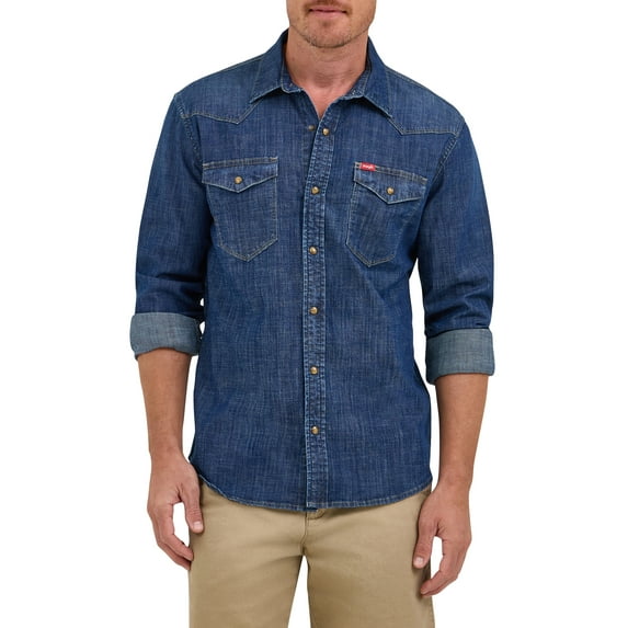 Wrangler® Men's Slim Fit Long Sleeve Woven Twill Shirt with Sunglasses Cleaner, Sizes S-5XL