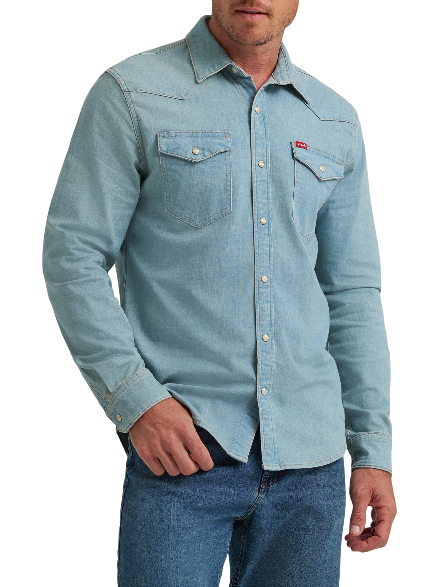 Wrangler® Men's Slim Fit Long Sleeve Woven Twill Shirt with Sunglasses Cleaner, Sizes S-5XL