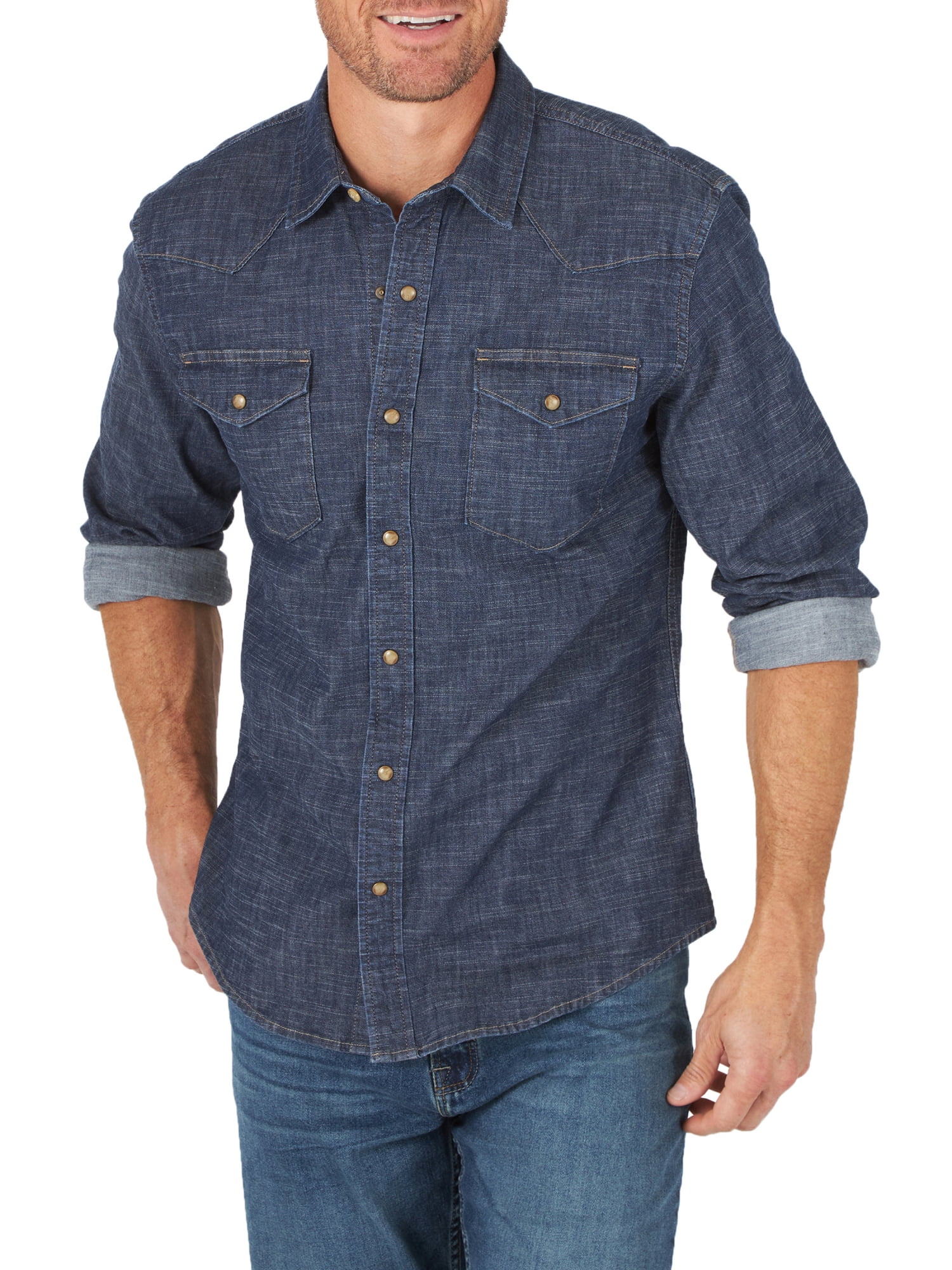 Wrangler Men’s Slim Fit Long Sleeve Woven Shirt - Walmart.com