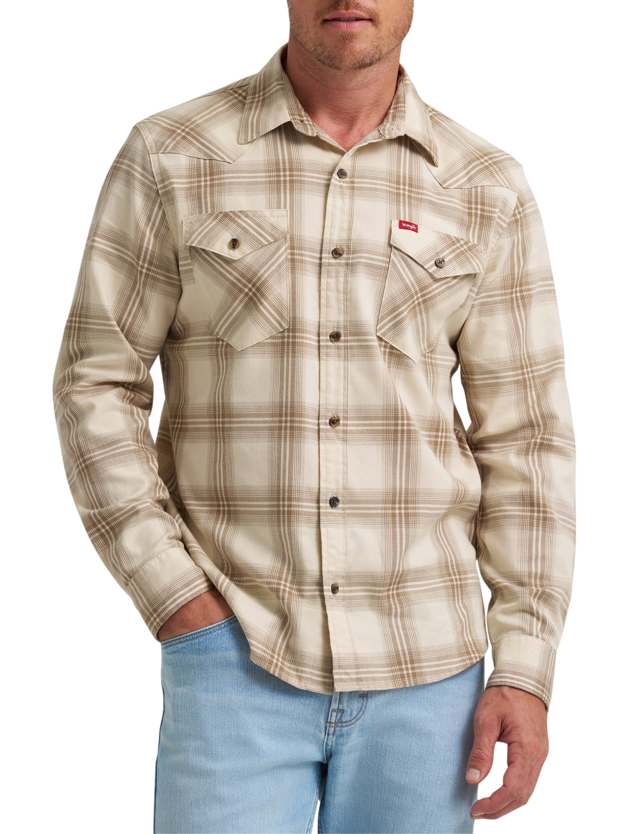 Wrangler® Men's Slim Fit Long Sleeve Woven Twill Shirt with Sunglasses Cleaner, Sizes S-5XL