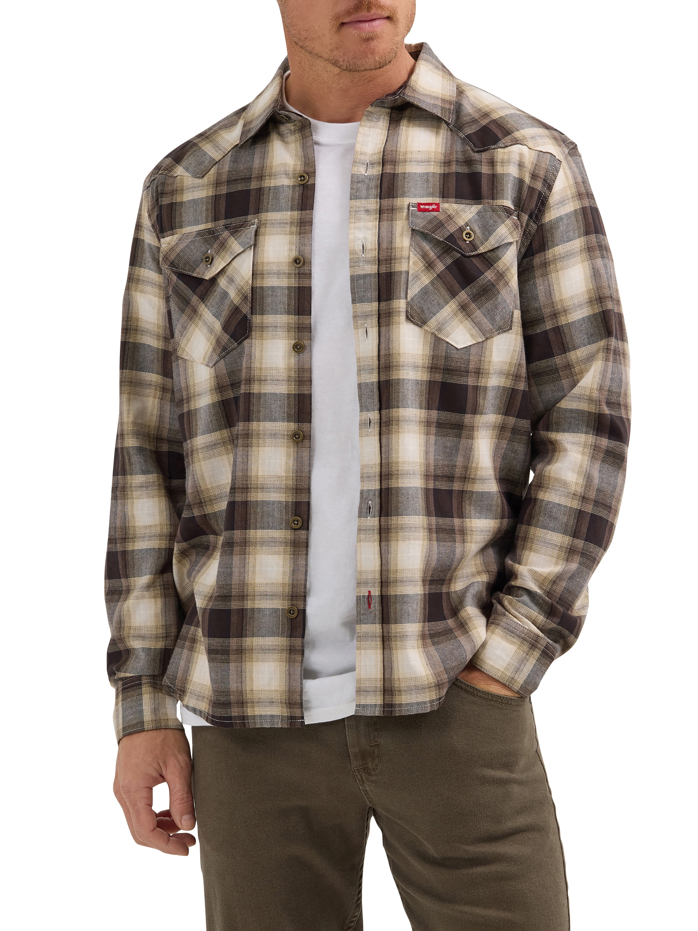 Wrangler® Men's Slim Fit Long Sleeve Woven Twill Shirt with Sunglasses Cleaner, Sizes S-5XL