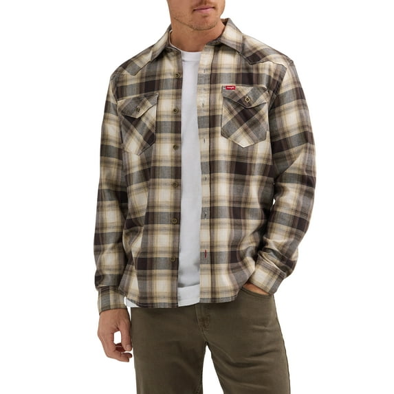 Wrangler® Men's Slim Fit Long Sleeve Woven Twill Shirt with Sunglasses Cleaner, Sizes S-5XL