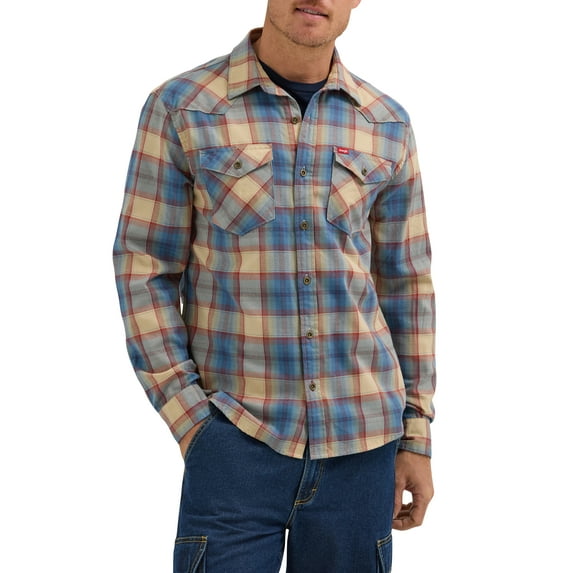 Wrangler® Men's Slim Fit Long Sleeve Woven Twill Shirt with Sunglasses Cleaner, Sizes S-5XL