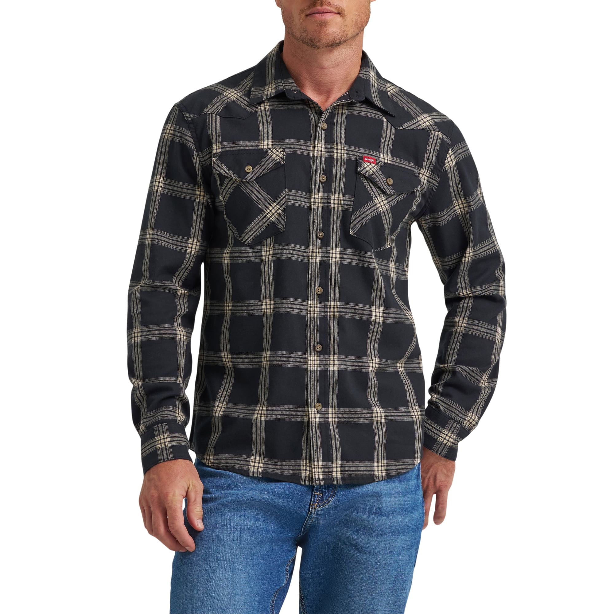 Wrangler® Men's Slim Fit Long Sleeve Woven Twill Shirt with Sunglasses Cleaner, Sizes S-5XL