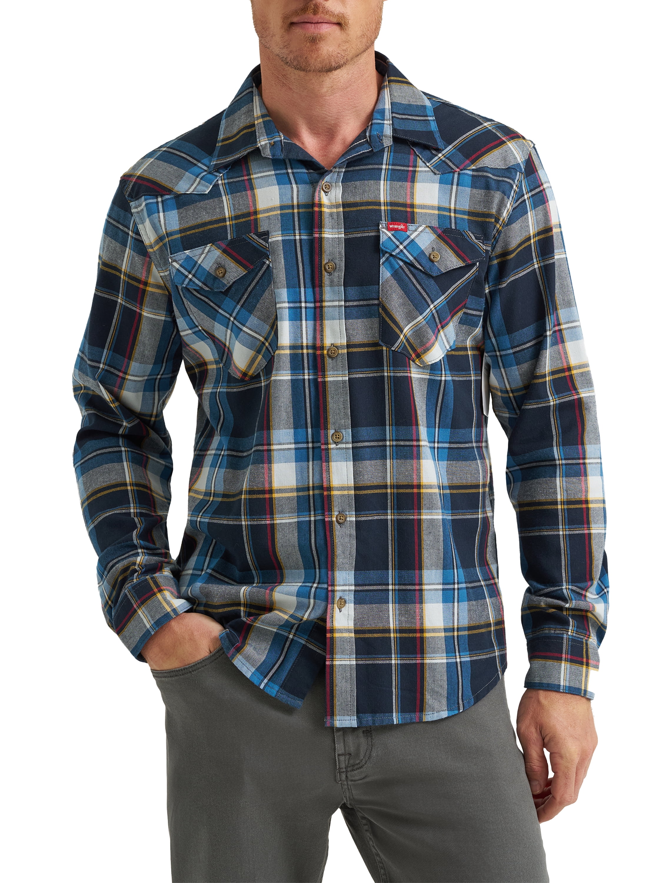 Wrangler® Men's Slim Fit Long Sleeve Woven Twill Shirt with Sunglasses Cleaner, Sizes S-5XL
