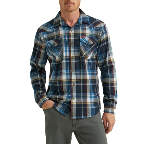 Wrangler® Men's Slim Fit Long Sleeve Woven Twill Shirt with Sunglasses Cleaner, Sizes S-5XL