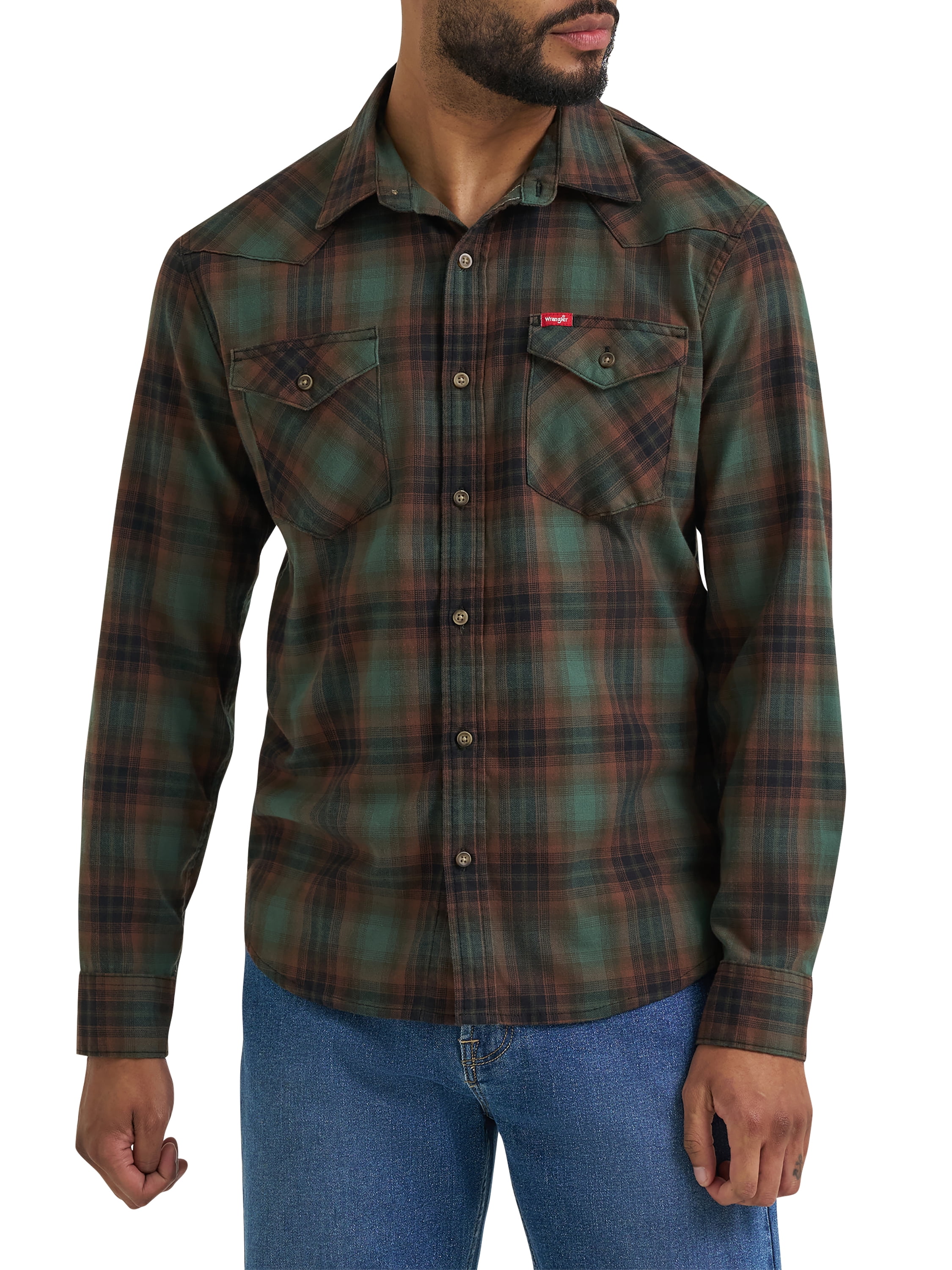 Wrangler® Men's Slim Fit Long Sleeve Woven Twill Shirt with Sunglasses Cleaner, Sizes S-5XL