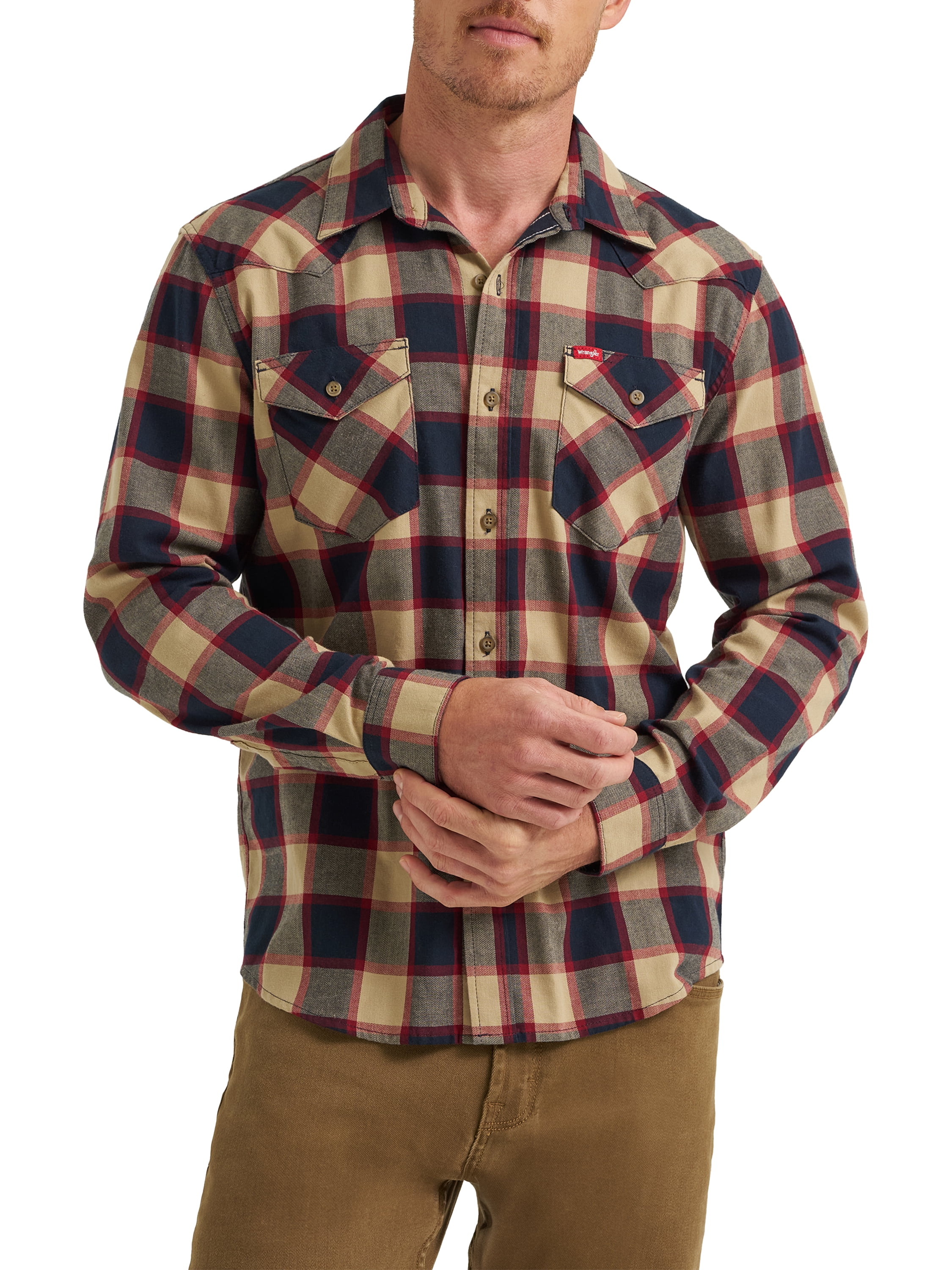 Wrangler® Men's Slim Fit Long Sleeve Woven Twill Shirt with Sunglasses Cleaner, Sizes S-5XL