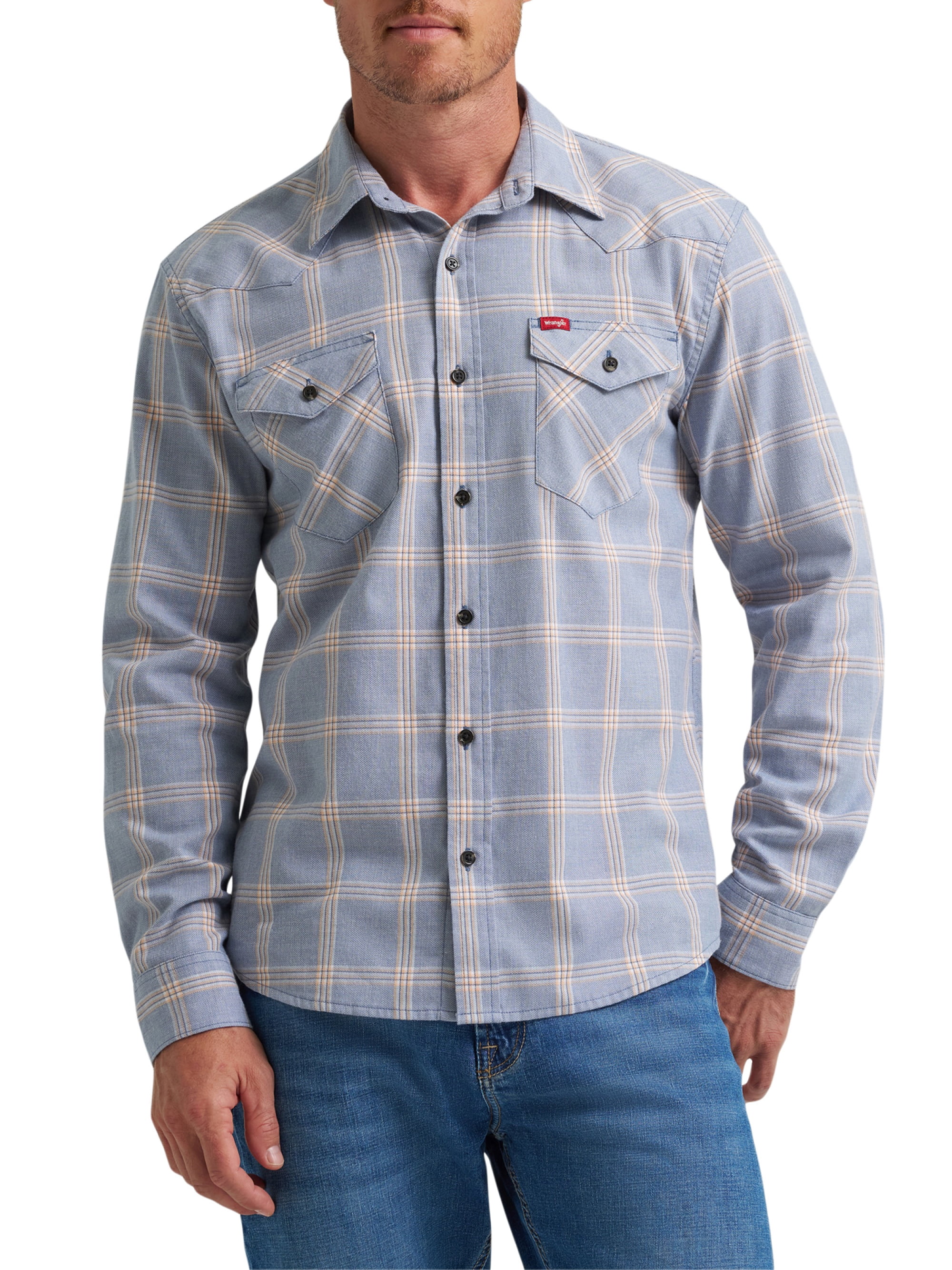 Wrangler® Men's Slim Fit Long Sleeve Woven Twill Shirt with Sunglasses Cleaner, Sizes S-5XL