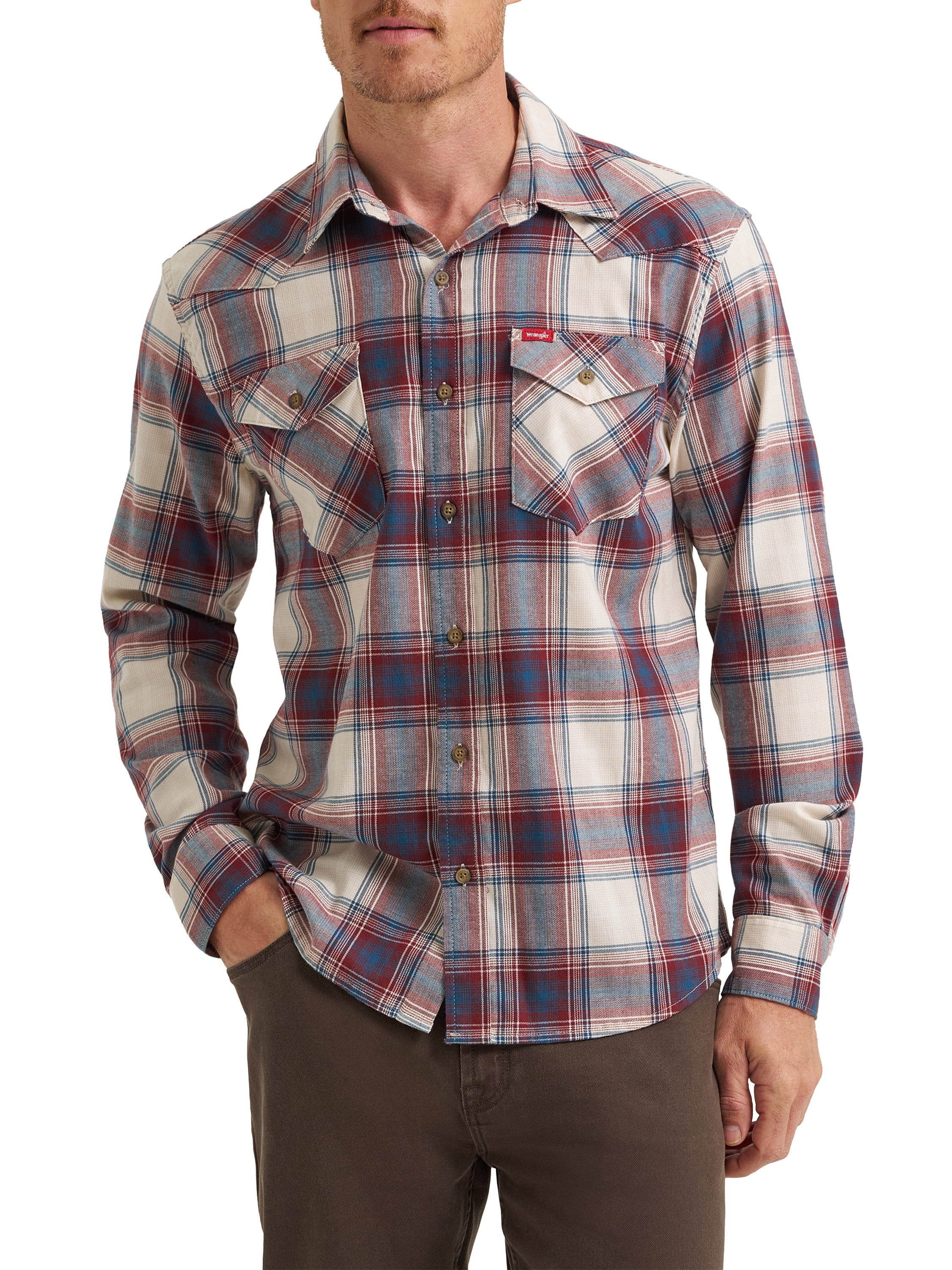 Wrangler® Men's Slim Fit Long Sleeve Woven Twill Shirt with Sunglasses Cleaner, Sizes S-5XL