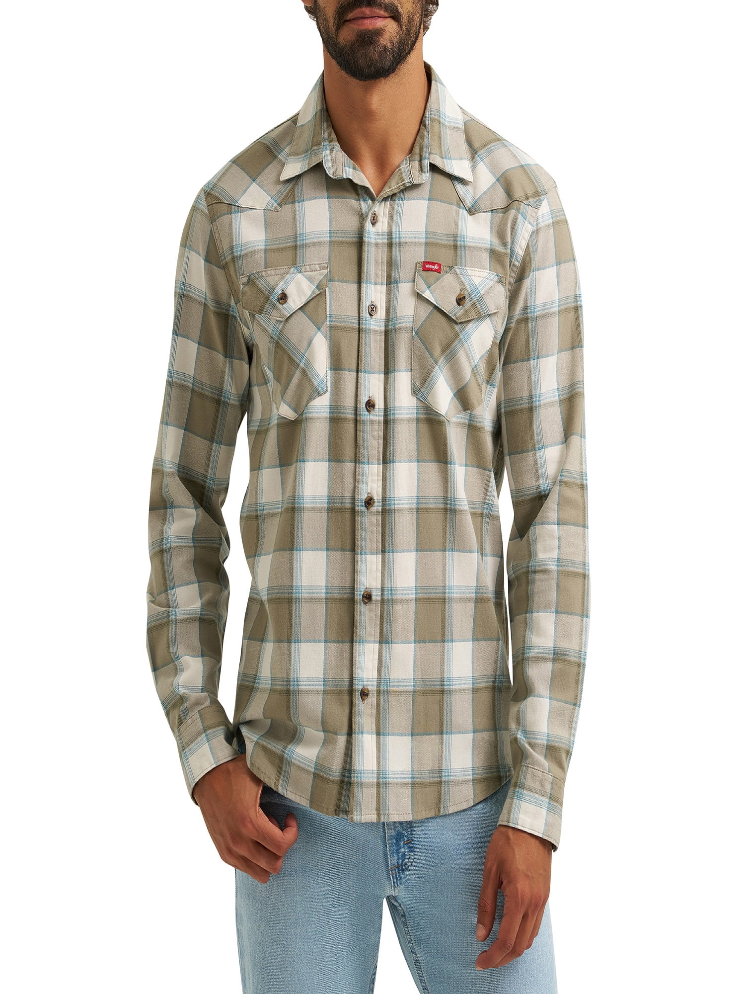 Wrangler® Men's Slim Fit Long Sleeve Woven Twill Shirt with Sunglasses Cleaner, Sizes S-5XL