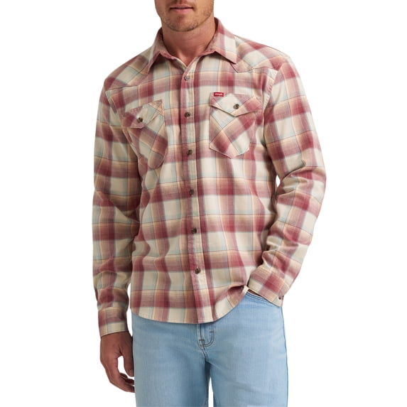Wrangler® Men's Slim Fit Long Sleeve Woven Twill Shirt with Sunglasses Cleaner, Sizes S-5XL