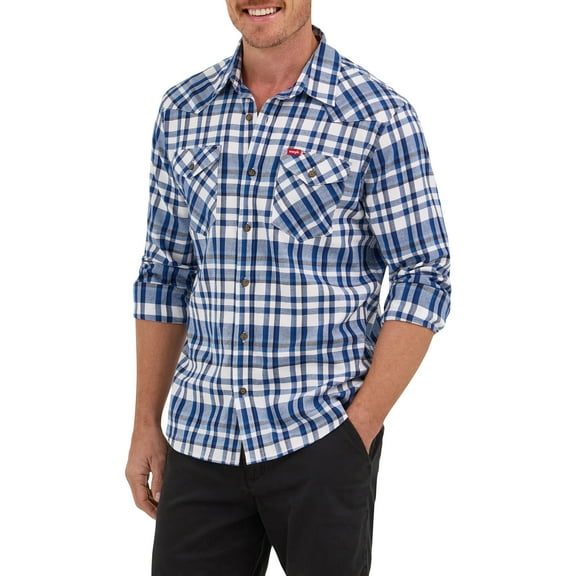 Wrangler® Men's Slim Fit Long Sleeve Woven Twill Shirt with Sunglasses Cleaner, Sizes S-5XL