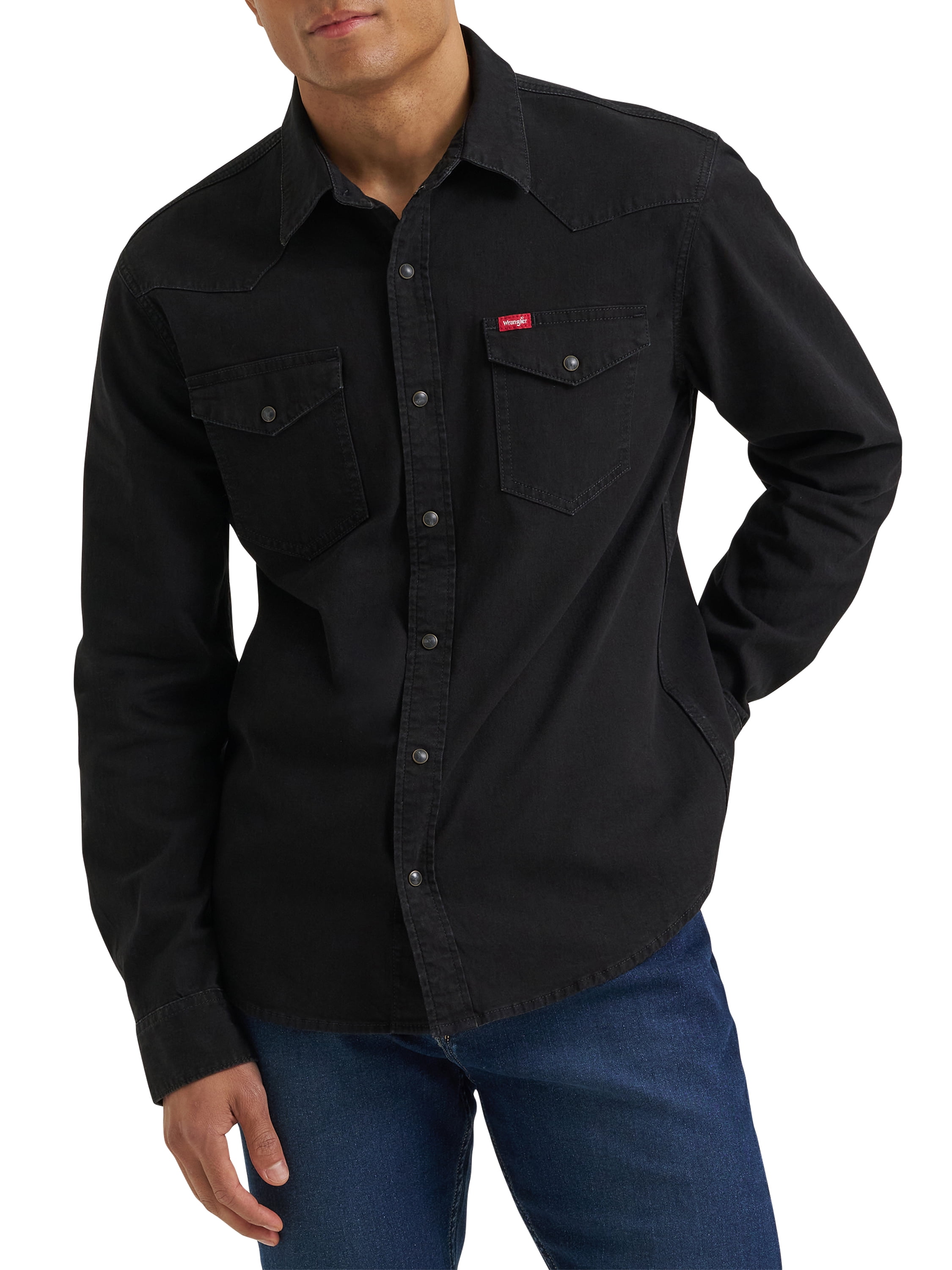 Wrangler® Men's Slim Fit Long Sleeve Woven Twill Shirt with Sunglasses Cleaner, Sizes S-5XL