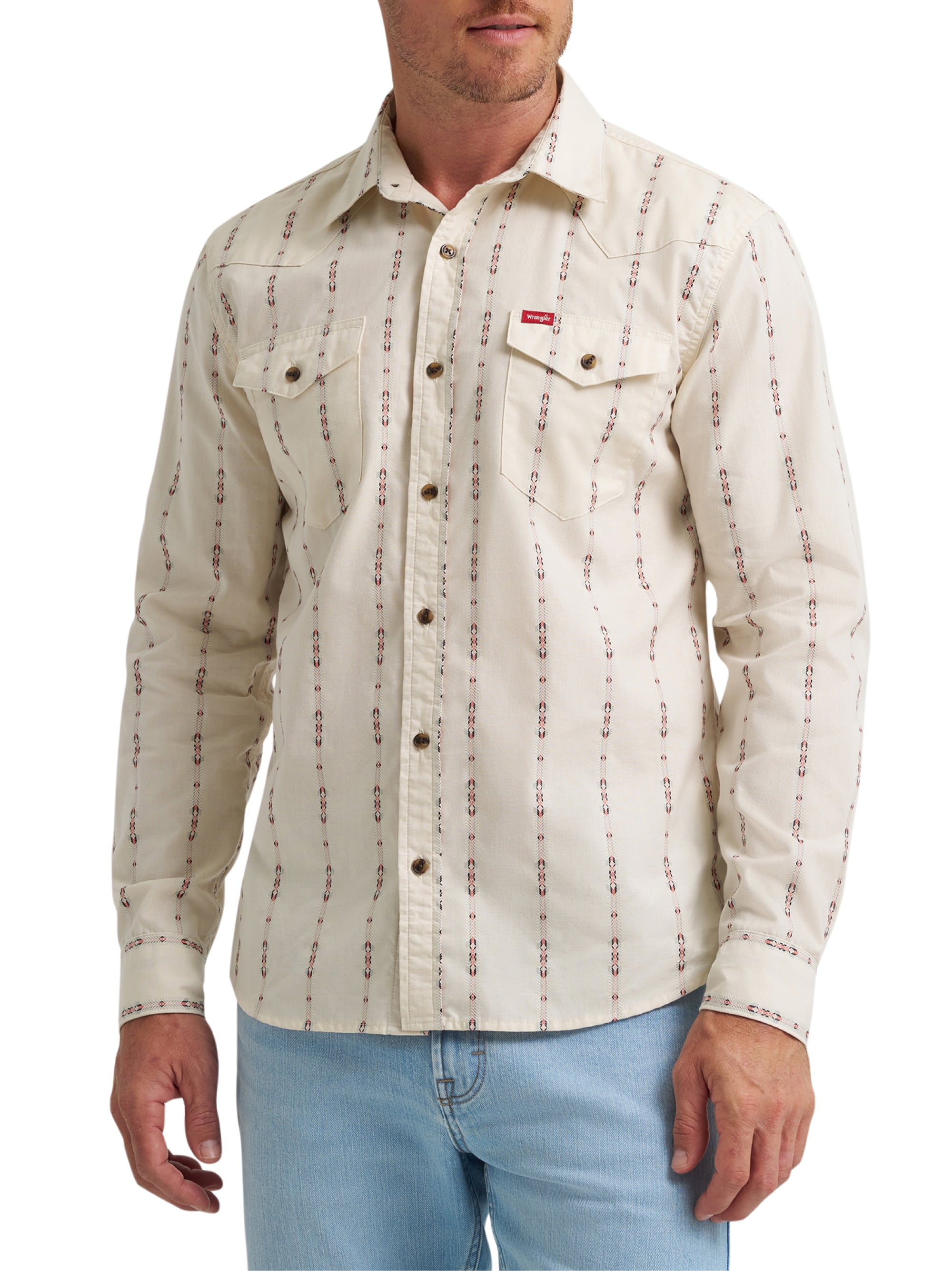 Wrangler® Men's Slim Fit Long Sleeve Woven Twill Shirt with Sunglasses Cleaner, Sizes S-5XL