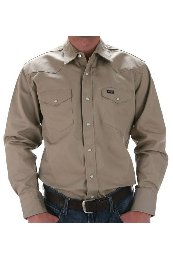 Men's Solid Cowboy Cut Firm Finish Long Sleeve Work Shirt Khaki