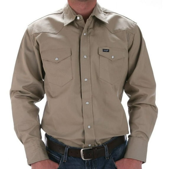 Wrangler Men's Solid Twill Cowboy Cut Long Sleeve Work Shirt Tall Khaki XX- Tall