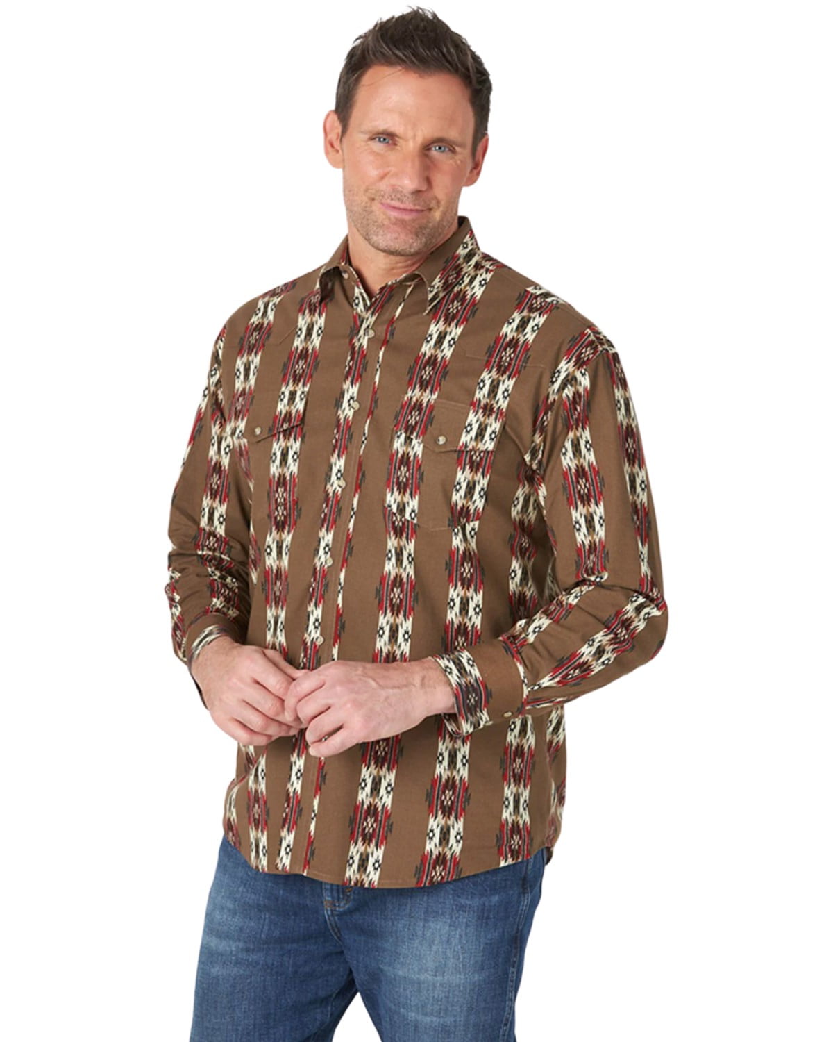 Wrangler Men’s Shirt Western Snaps Checotah Print Long