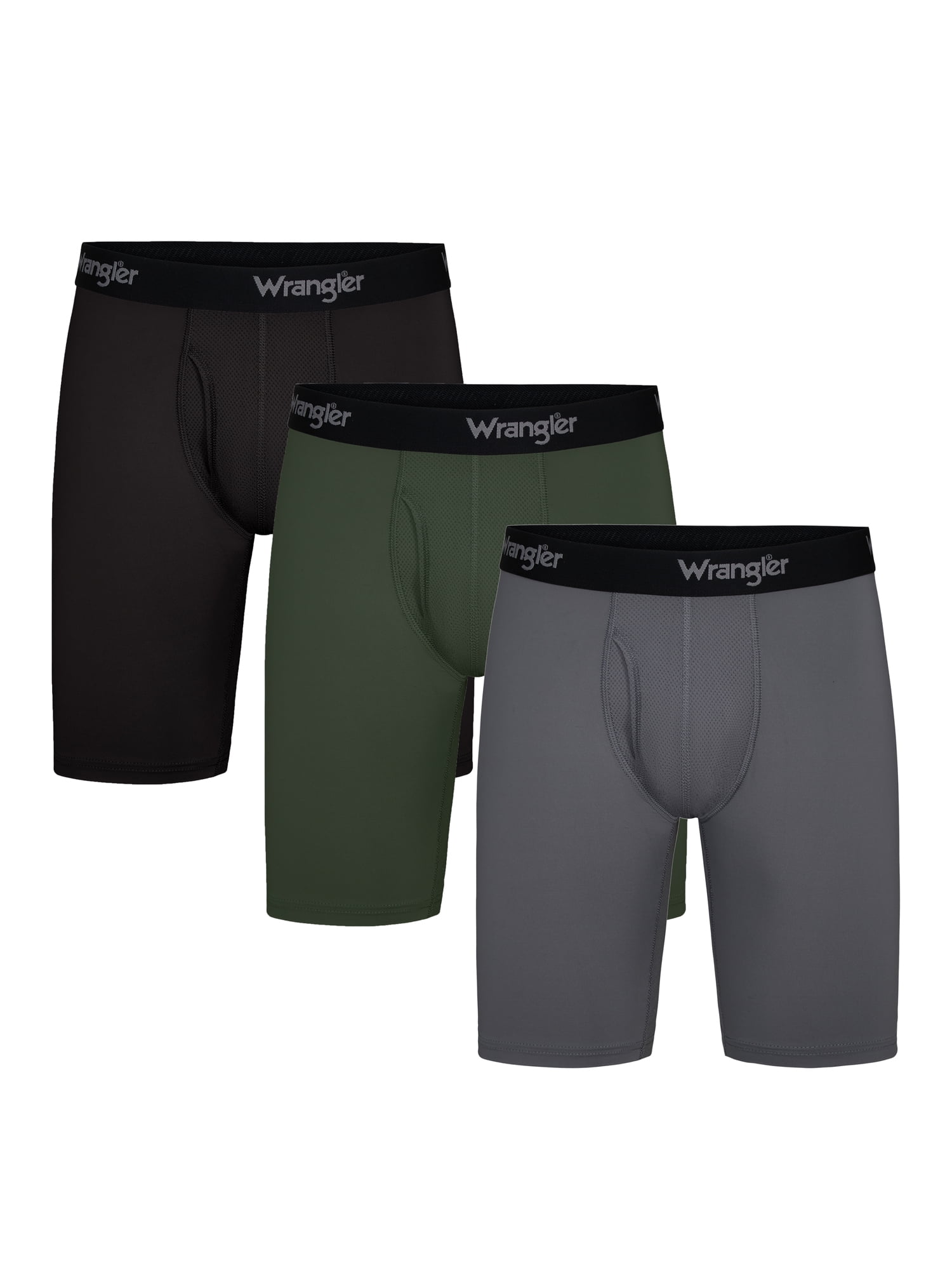Wrangler Cool Carpenter 9" Boxer Briefs Men's Underwear, Medium, Black/Duffle Green/Charcoal, 3-Pack