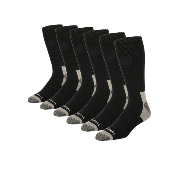 Wrangler Men's Ultimate Comfort Crew Socks, Work Socks for Men, Black, 6 Pack