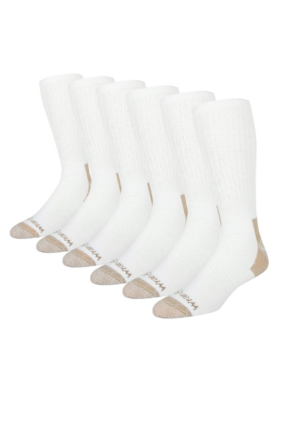 Men's Ultimate Comfort Crew Socks, Work Socks for Men, White, 6 Pack
