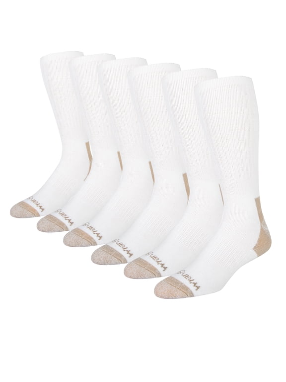 Men's Ultimate Comfort Crew Socks, Work Socks for Men, White, 6 Pack