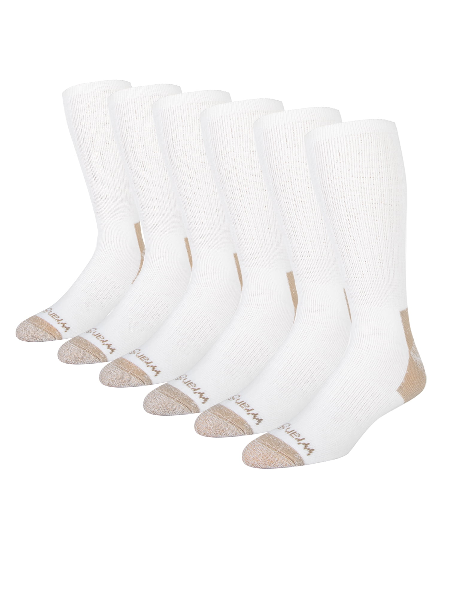 Men's Ultimate Comfort Crew Socks, Work Socks for Men, White, 6 Pack