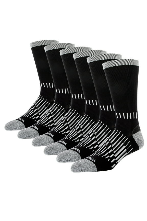 Men's Ultimate Durable Work Socks, Crew Socks for Men, Black, 6 Pack