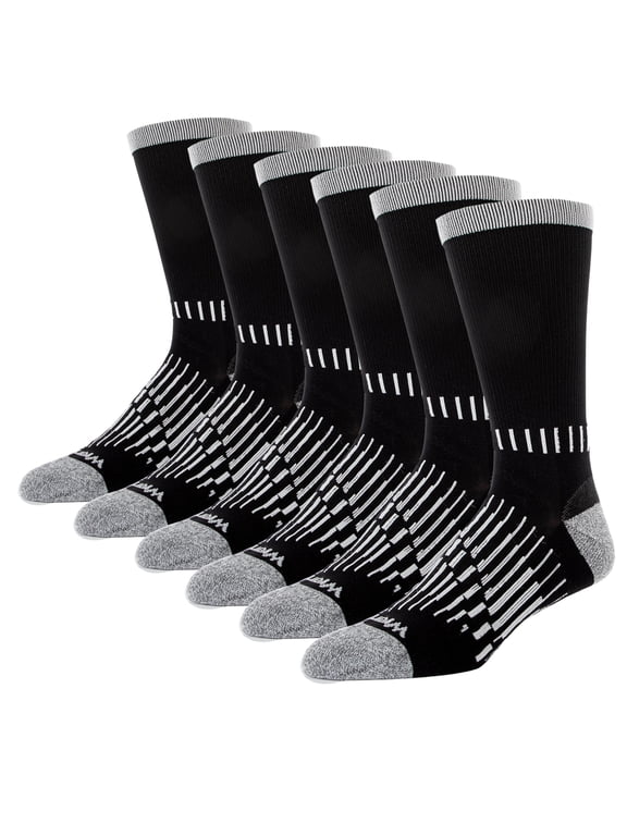 Men's Ultimate Durable Work Socks, Crew Socks for Men, Black, 6 Pack