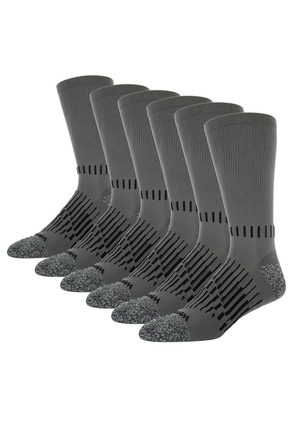 Men's Ultimate Durable Work Socks, Crew Socks for Men, Grey, 6 Pack