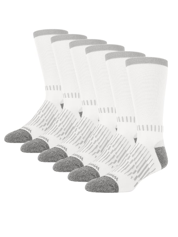 Men's Ultimate Durable Work Socks, Crew Socks for Men, White, 6 Pack