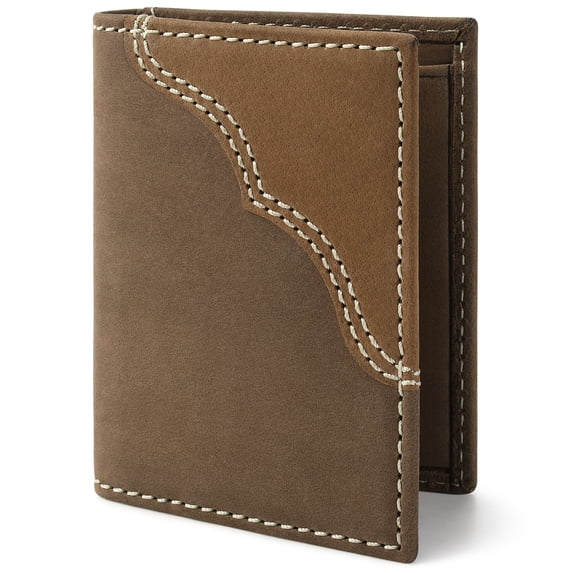 Wrangler Men's Western Slim RFID Blocking Genuine Leather Bifold Wallet, Brown