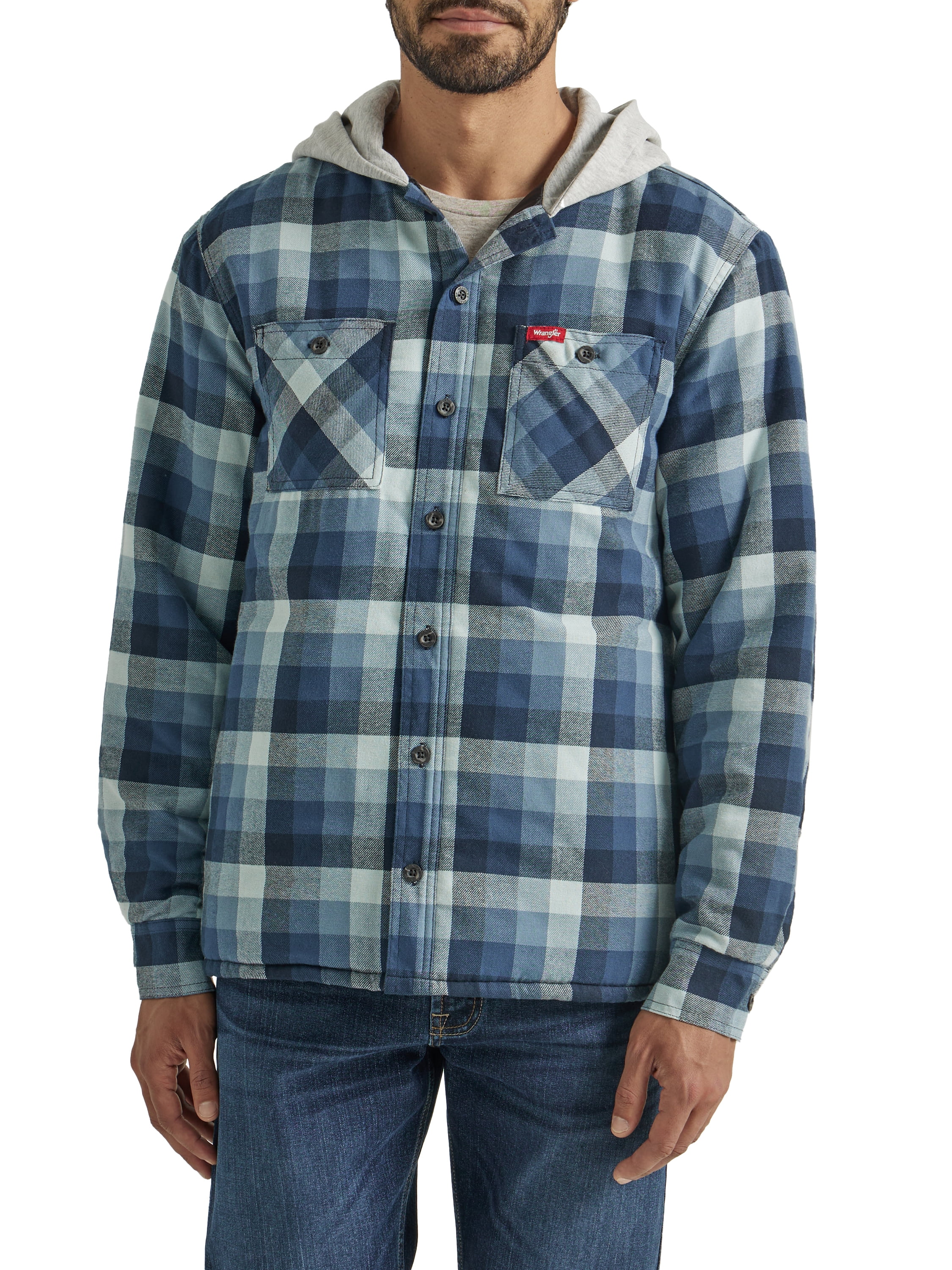 Wrangler® Men's and Big Men's Heavyweight Hooded Shirt Jacket, Sizes S ...