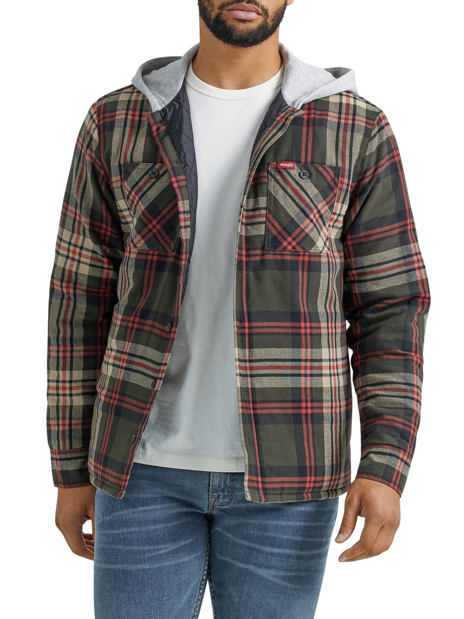 Wrangler® Men's and Big Men's Heavyweight Hooded Shirt Jacket, Sizes S ...