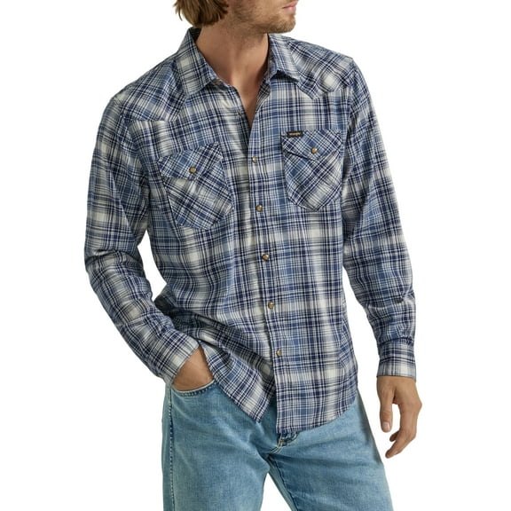 Wrangler® Men's and Big Men's Regular Fit Long Sleeve Fashion Twill Plaid Shirt, Sizes S-2XL