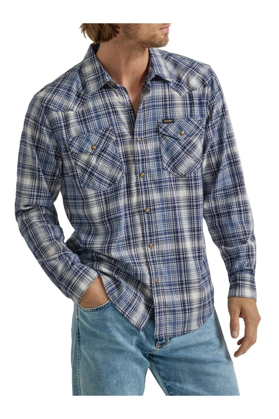 ® Men's and Big Men's Regular Fit Long Sleeve Fashion Twill Plaid Shirt, Sizes S-2XL