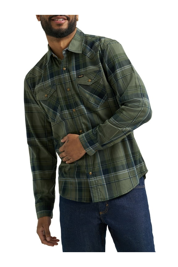 ® Men's and Big Men's Regular Fit Long Sleeve Fashion Twill Plaid Shirt, Sizes S-2XL