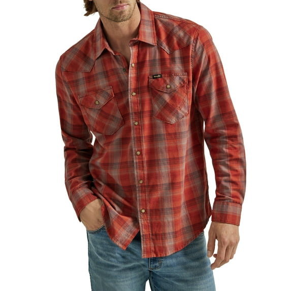 Wrangler® Men's and Big Men's Regular Fit Long Sleeve Fashion Twill Plaid Shirt, Sizes S-2XL