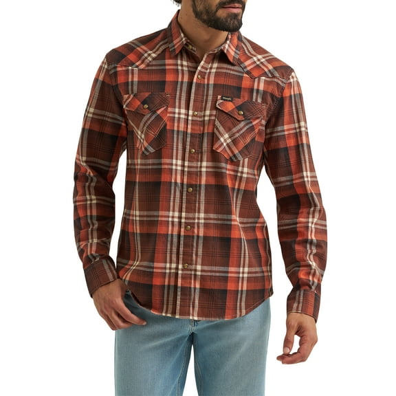 Wrangler® Men's and Big Men's Regular Fit Long Sleeve Fashion Twill Plaid Shirt, Sizes S-2XL