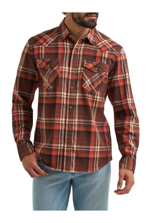 ® Men's and Big Men's Regular Fit Long Sleeve Fashion Twill Plaid Shirt, Sizes S-2XL