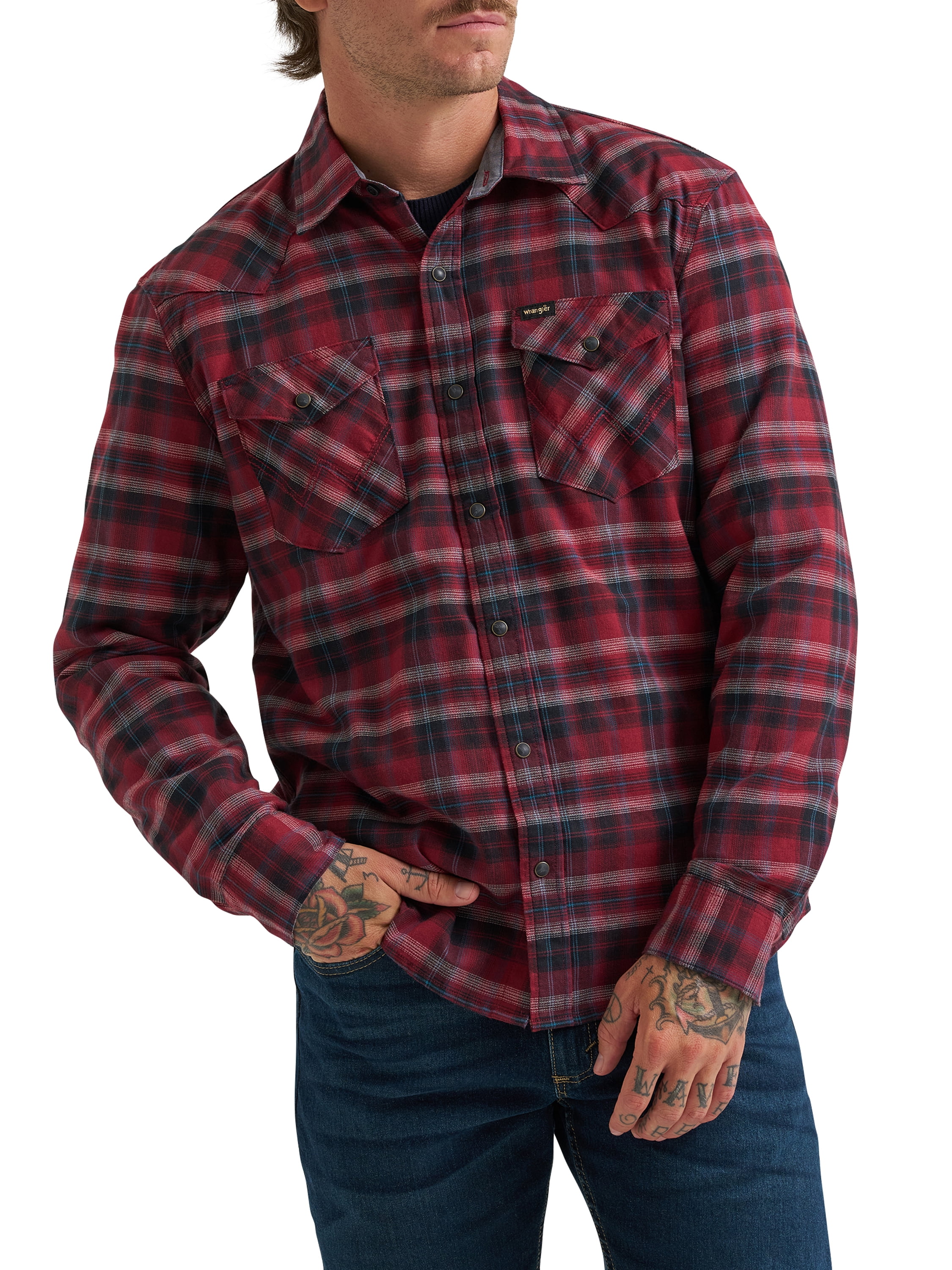 Wrangler® Men's and Big Men's Regular Fit Long Sleeve Fashion Twill Plaid Shirt, Sizes S-2XL
