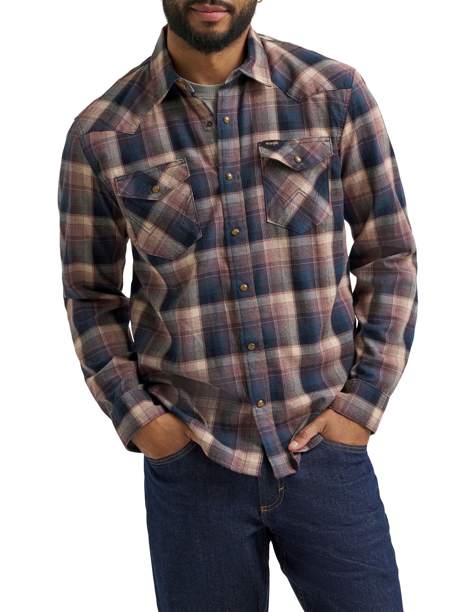 Wrangler® Men's and Big Men's Regular Fit Long Sleeve Fashion Twill Plaid Shirt, Sizes S-2XL