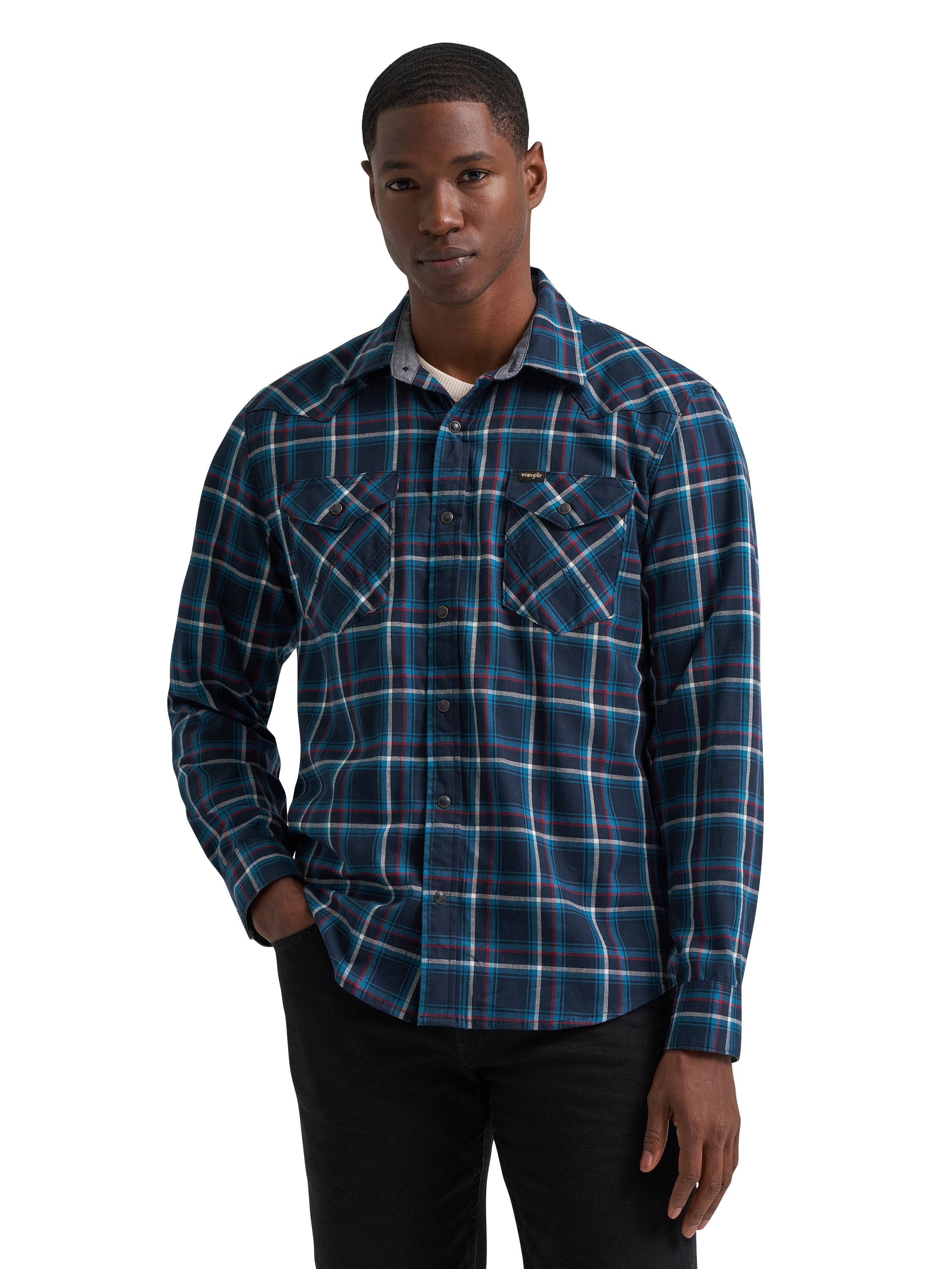 Wrangler® Men's and Big Men's Regular Fit Long Sleeve Fashion Twill Plaid Shirt, Sizes S-2XL