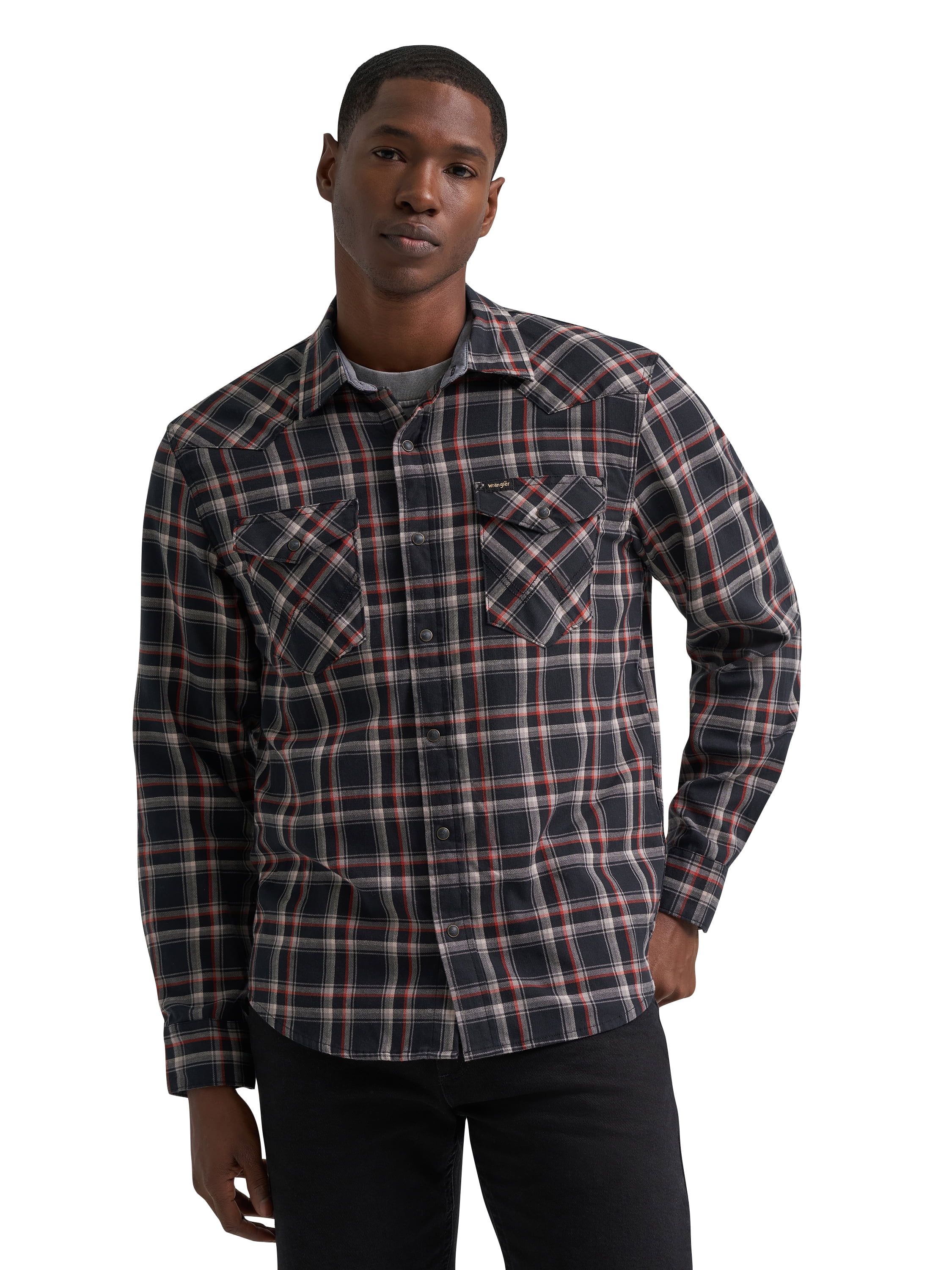 Wrangler® Men's and Big Men's Regular Fit Long Sleeve Fashion Twill Plaid Shirt, Sizes S-2XL