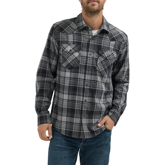 Wrangler® Men's and Big Men's Regular Fit Long Sleeve Fashion Twill Plaid Shirt, Sizes S-2XL