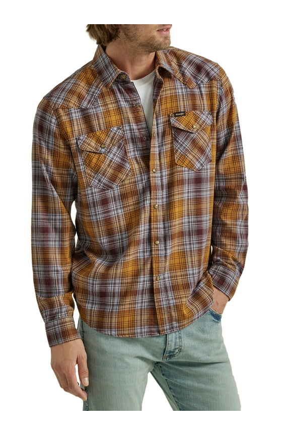 ® Men's and Big Men's Regular Fit Long Sleeve Fashion Twill Plaid Shirt, Sizes S-2XL