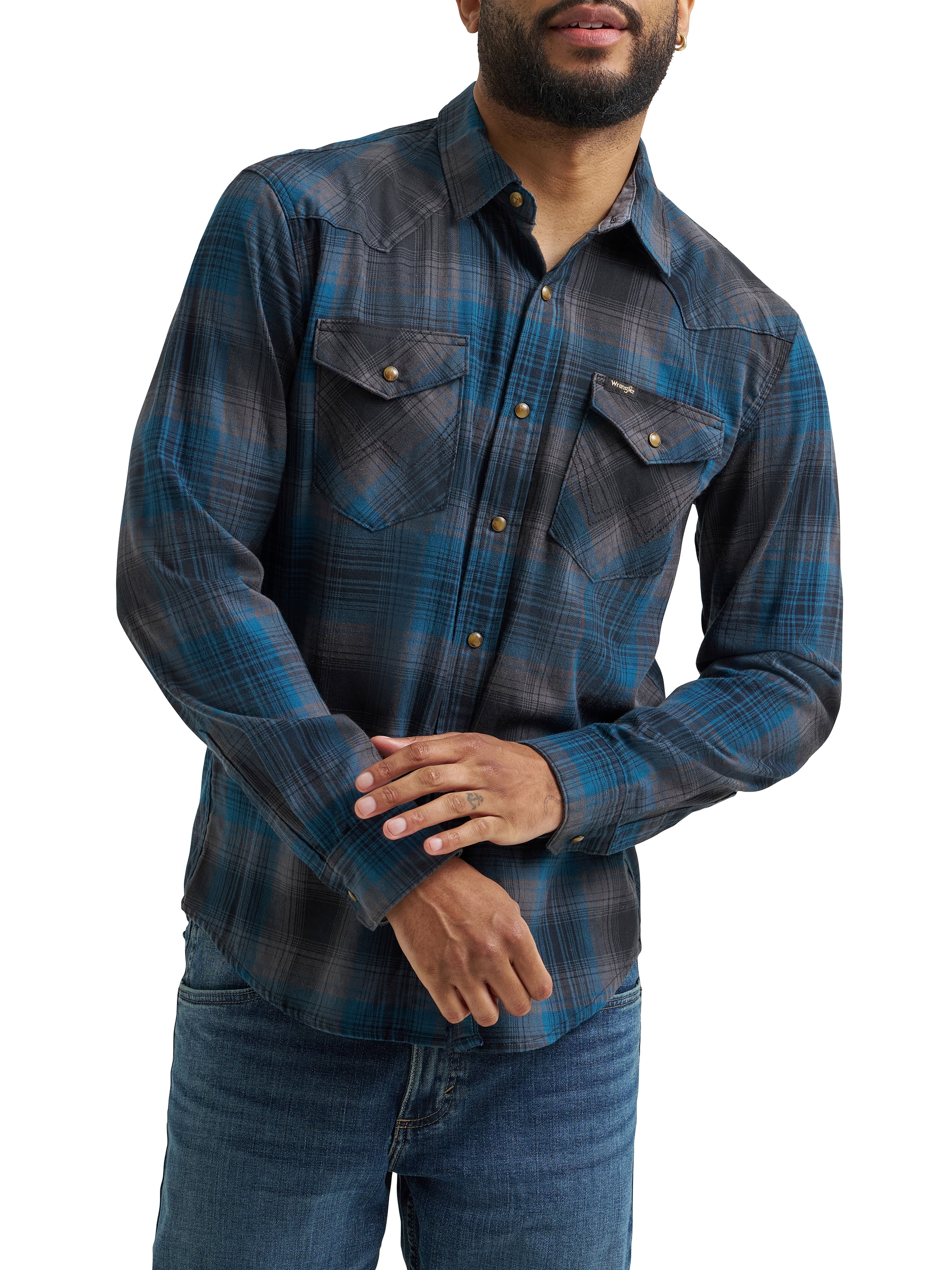 Wrangler® Men's and Big Men's Regular Fit Long Sleeve Fashion Twill Plaid Shirt, Sizes S-2XL